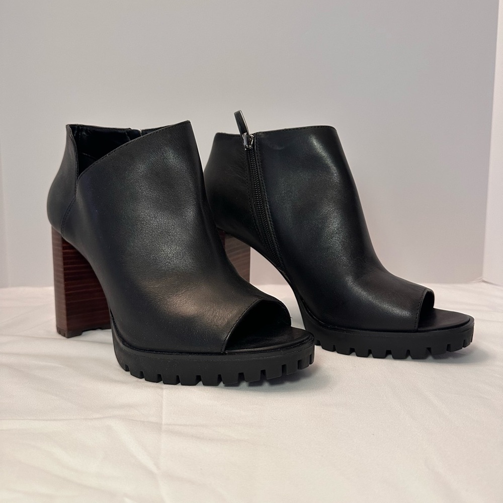 Vince Camuto Black Leather Open-Toe Heeled Boots
